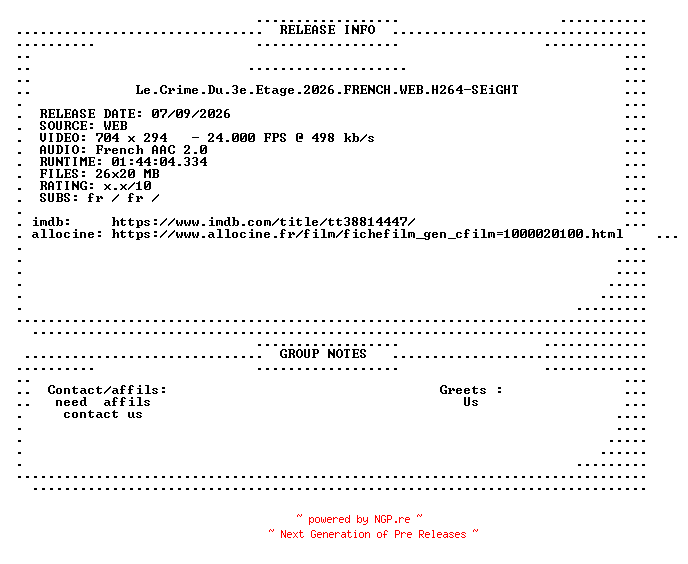 NFO for the release Le.Crime.Du.3e.Etage.2026.FRENCH.WEB.H264-SEiGHT by SEiGHT