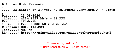 NFO for the release Les.Schtroumpfs.1981.S07E26.FRENCH.720p.WEB.x264-D4KiD by D4KiD