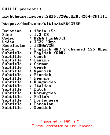 NFO for the release Lighthouse.Lesvos.2016.720p.WEB.H264-SHIIIT by SHIIIT
