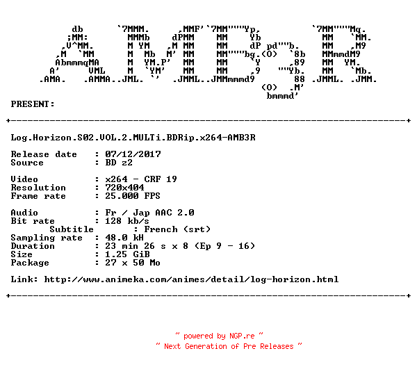 NFO for the release Log.Horizon.S02.VOL.2.MULTi.BDRip.x264-AMB3R by AMB3R