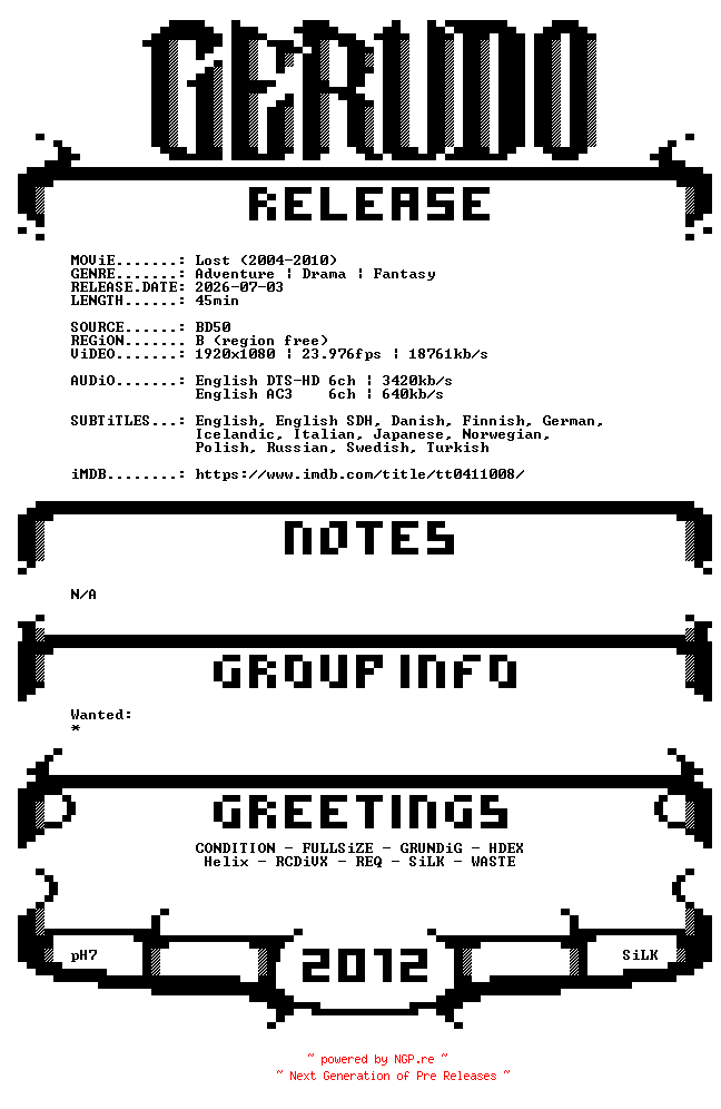 NFO for the release Lost.S03E02.1080p.BluRay.H264-GERUDO by GERUDO
