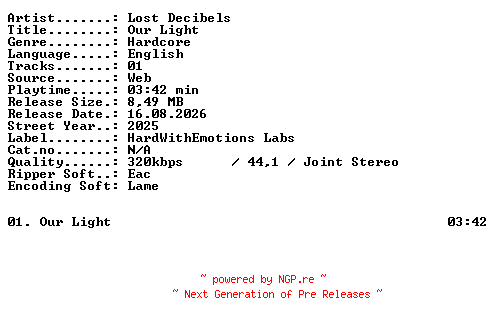 NFO for the release Lost_Decibels-Our_Light-SINGLE-WEB-2025-XTC_iNT by XTC_iNT