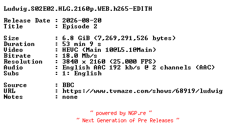 NFO for the release Ludwig.S02E02.HLG.2160p.WEB.h265-EDITH by EDITH