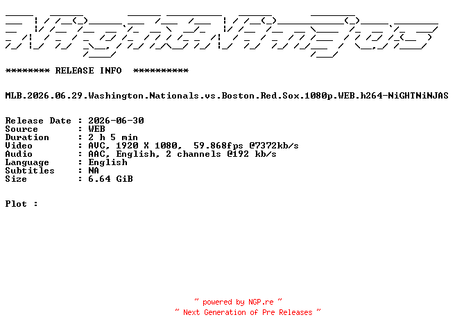 NFO for the release MLB.2026.06.29.Washington.Nationals.vs.Boston.Red.Sox.1080p.WEB.h264-NiGHTNiNJAS by NiGHTNiNJAS
