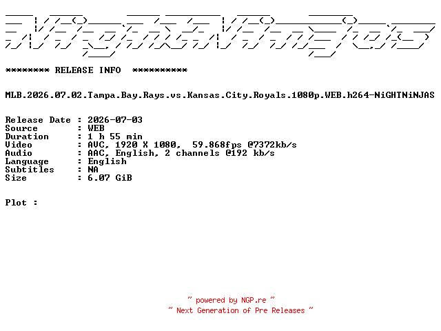 NFO for the release MLB.2026.07.02.Tampa.Bay.Rays.vs.Kansas.City.Royals.1080p.WEB.h264-NiGHTNiNJAS by NiGHTNiNJAS