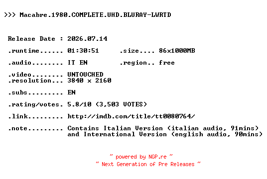 NFO for the release Macabre.1980.COMPLETE.UHD.BLURAY-LWRTD by LWRTD