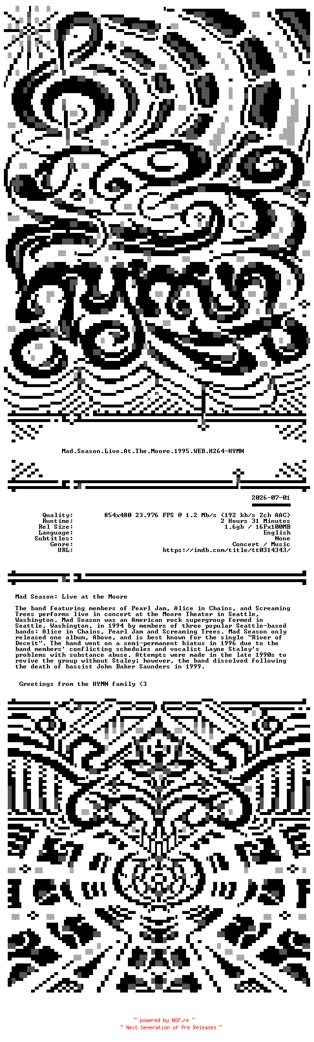 NFO for the release Mad.Season.Live.At.The.Moore.1995.WEB.H264-HYMN by HYMN