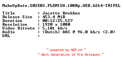 NFO for the release MakeUpDate.S02E03.FLEMISH.1080p.WEB.h264-TRIPEL by TRIPEL