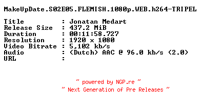 NFO for the release MakeUpDate.S02E05.FLEMISH.1080p.WEB.h264-TRIPEL by TRIPEL