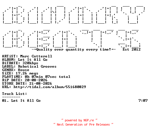NFO for the release Marc_Cotterell-Let_It_All_Go-(RG500)-SINGLE-WEB-2026-BB by BB