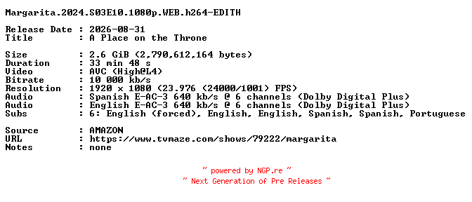 NFO for the release Margarita.2024.S03E10.1080p.WEB.h264-EDITH by EDITH