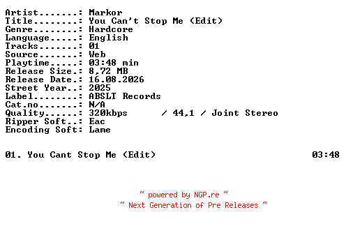 NFO for the release Markor-You_Cant_Stop_Me_(Edit)-SINGLE-WEB-2025-XTC_iNT by XTC_iNT