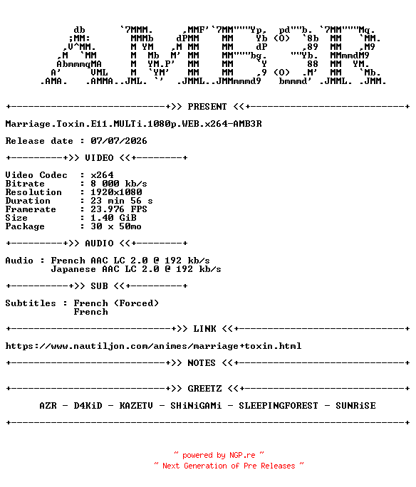 NFO for the release Marriage.Toxin.E11.MULTi.1080p.WEB.x264-AMB3R by AMB3R