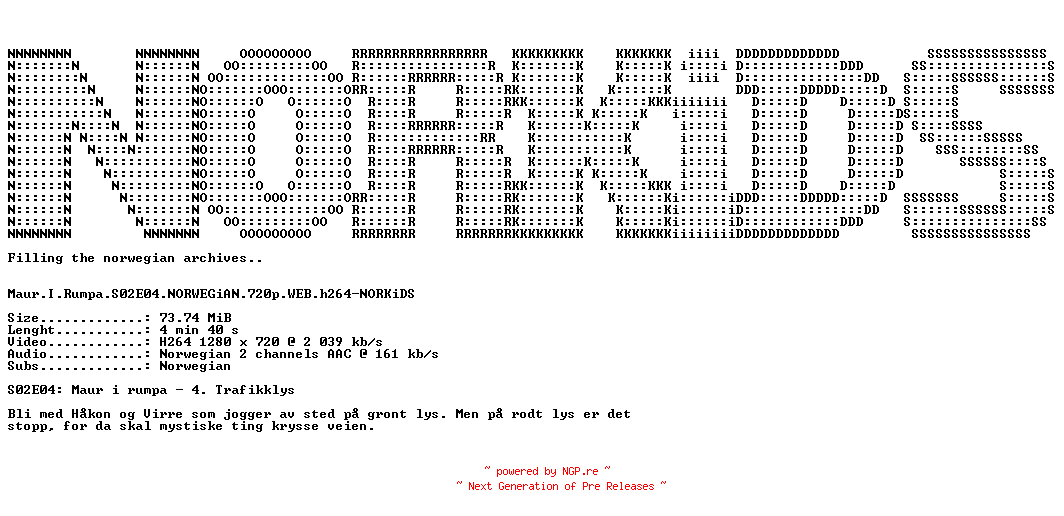 NFO for the release Maur.I.Rumpa.S02E04.NORWEGiAN.720p.WEB.h264-NORKiDS by NORKiDS