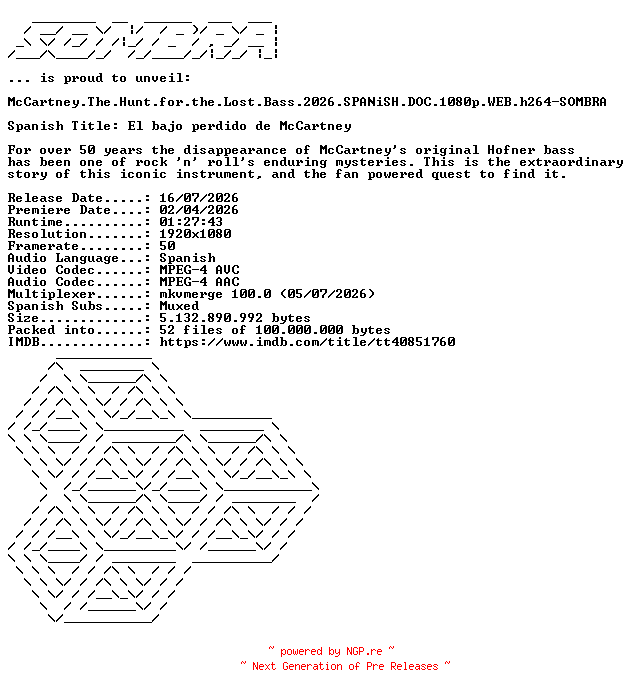 NFO for the release McCartney.The.Hunt.for.the.Lost.Bass.2026.SPANiSH.DOC.1080p.WEB.h264-SOMBRA by SOMBRA
