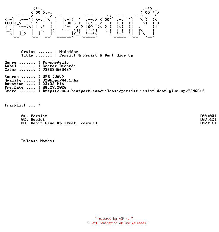 NFO for the release Midsider-Persist_And_Resist_And_Dont_Give_Up-(736084660457)-WEB-2026-FALCON by FALCON