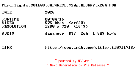 NFO for the release Miru.Tights.S01E08.JAPANESE.720p.BLURAY.x264-HOA by HOA