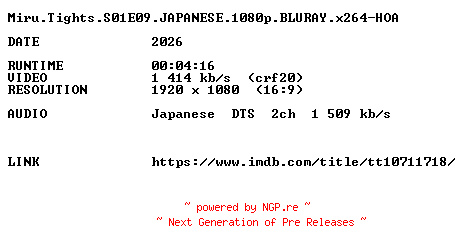 NFO for the release Miru.Tights.S01E09.JAPANESE.1080p.BLURAY.x264-HOA by HOA