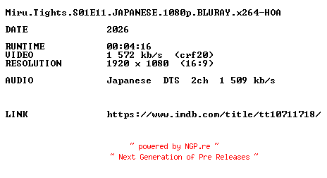 NFO for the release Miru.Tights.S01E11.JAPANESE.1080p.BLURAY.x264-HOA by HOA