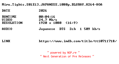 NFO for the release Miru.Tights.S01E13.JAPANESE.1080p.BLURAY.H264-HOA by HOA