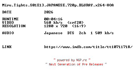 NFO for the release Miru.Tights.S01E13.JAPANESE.720p.BLURAY.x264-HOA by HOA
