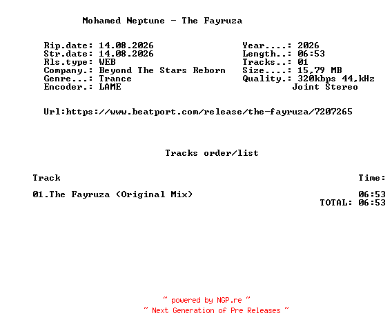 NFO for the release Mohamed_Neptune_-_The_Fayruza-(BTS082)-SINGLE-WEB-2026-FMC by FMC