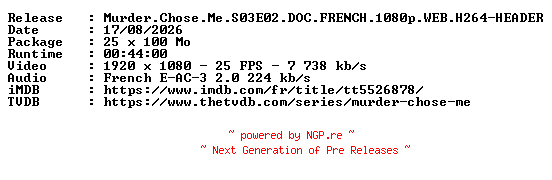 NFO for the release Murder.Chose.Me.S03E02.DOC.FRENCH.1080p.WEB.H264-HEADER by HEADER