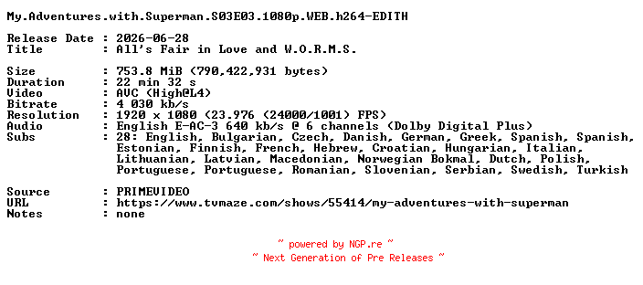 NFO for the release My.Adventures.with.Superman.S03E03.1080p.WEB.h264-EDITH by EDITH