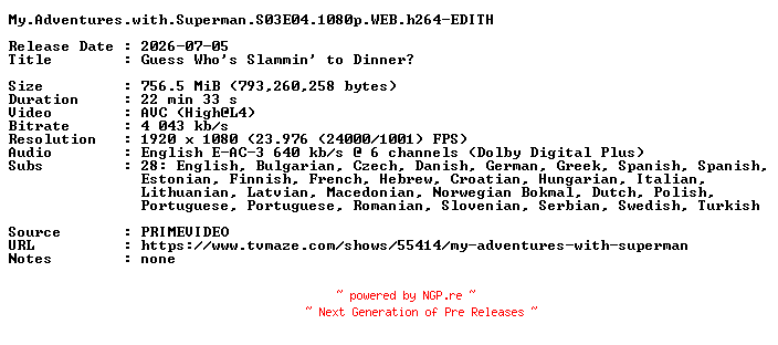 NFO for the release My.Adventures.with.Superman.S03E04.1080p.WEB.h264-EDITH by EDITH