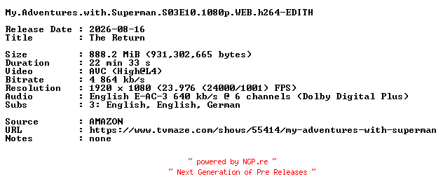 NFO for the release My.Adventures.with.Superman.S03E10.1080p.WEB.h264-EDITH by EDITH