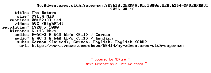 NFO for the release My.Adventures.with.Superman.S03E10.GERMAN.DL.1080p.WEB.h264-SAUERKRAUT by SAUERKRAUT