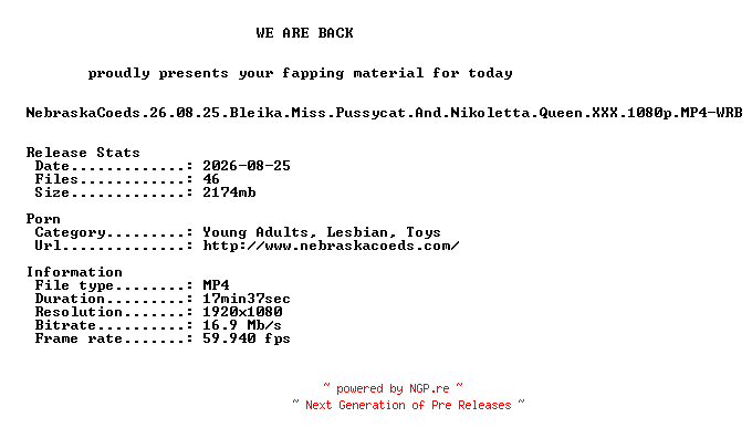 NFO for the release NebraskaCoeds.26.08.25.Bleika.Miss.Pussycat.And.Nikoletta.Queen.XXX.1080p.MP4-WRB by WRB