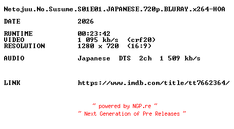 NFO for the release Netojuu.No.Susume.S01E01.JAPANESE.720p.BLURAY.x264-HOA by HOA