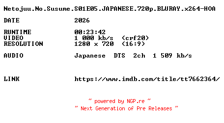 NFO for the release Netojuu.No.Susume.S01E05.JAPANESE.720p.BLURAY.x264-HOA by HOA