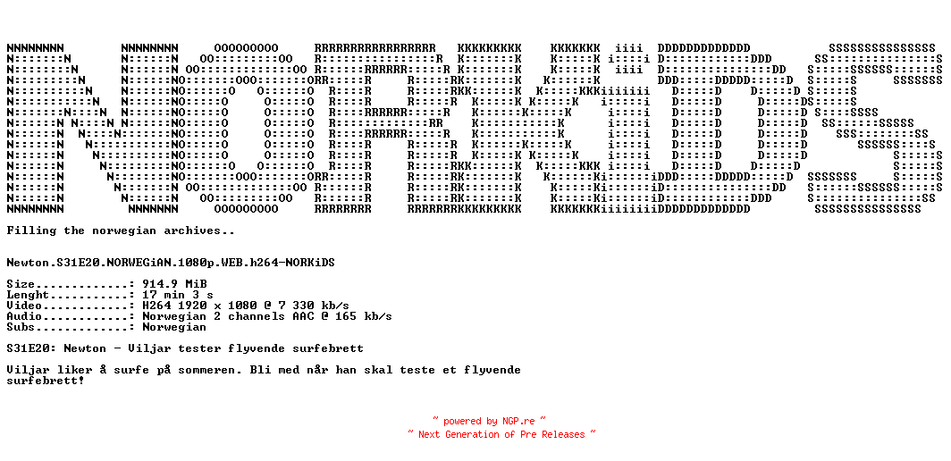 NFO for the release Newton.S31E20.NORWEGiAN.1080p.WEB.h264-NORKiDS by NORKiDS