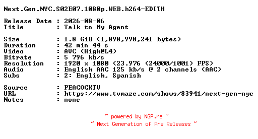 NFO for the release Next.Gen.NYC.S02E07.1080p.WEB.h264-EDITH by EDITH