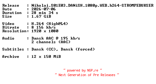 NFO for the release Nikolai.S01E03.DANiSH.1080p.WEB.h264-STROMPEBUKSER by STROMPEBUKSER