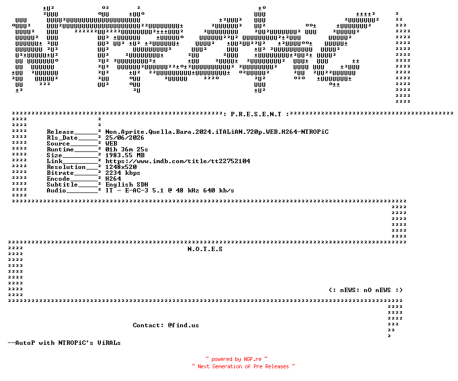 NFO for the release Non.Aprite.Quella.Bara.2024.iTALiAN.720p.WEB.H264-NTROPiC by NTROPiC