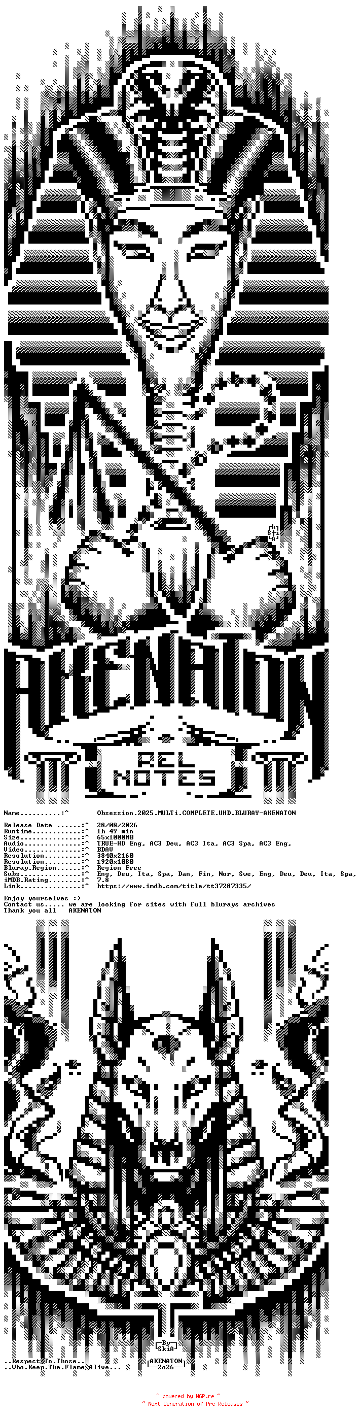 NFO for the release Obsession.2025.MULTi.COMPLETE.UHD.BLURAY-AKENATON by AKENATON