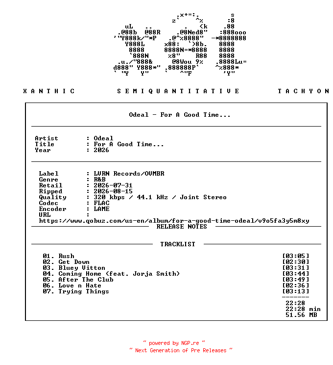 NFO for the release Odeal-For_A_Good_Time___-WEB-2026-xST by xST