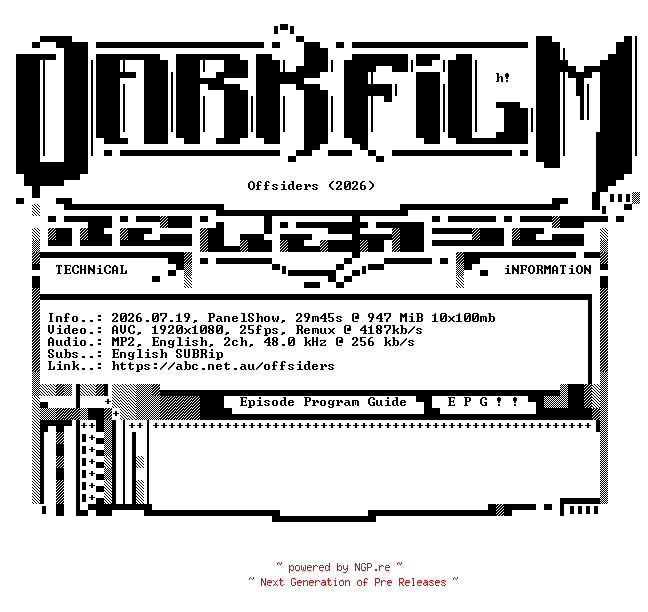 NFO for the release Offsiders.2026.07.19.1080p.HDTV.H264-DARKFLiX by DARKFLiX