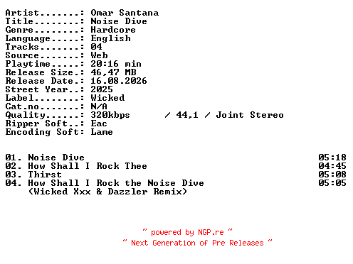 NFO for the release Omar_Santana-Noise_Dive-WEB-2025-XTC_iNT by XTC_iNT