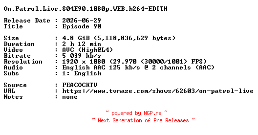NFO for the release On.Patrol.Live.S04E90.1080p.WEB.h264-EDITH by EDITH