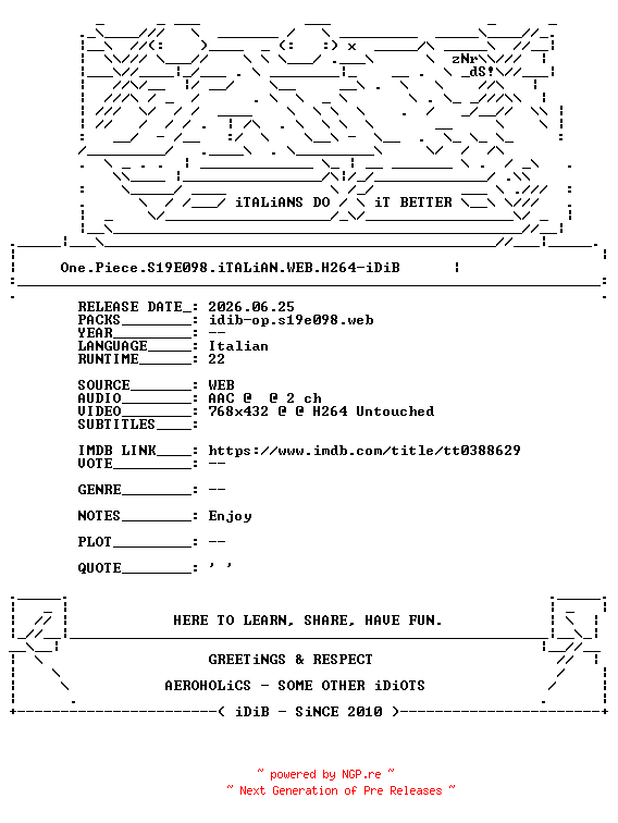 NFO for the release One.Piece.S19E098.iTALiAN.WEB.H264-iDiB by iDiB