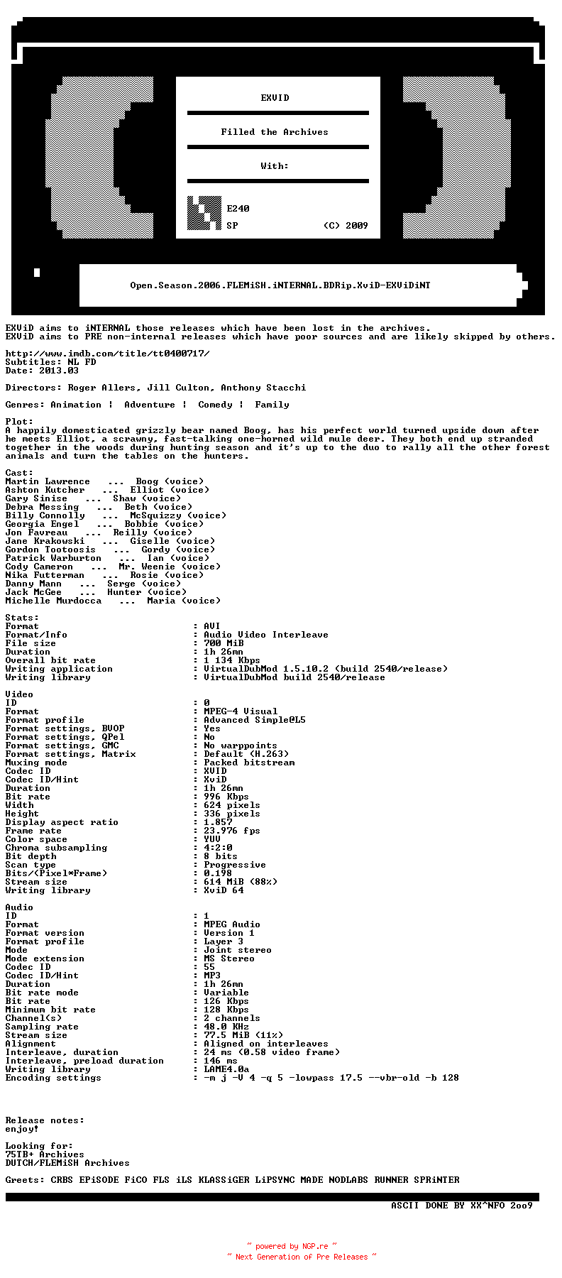 NFO for the release Open.Season.2006.FLEMiSH.iNTERNAL.BDRip.XviD-EXViDiNT by EXViDiNT