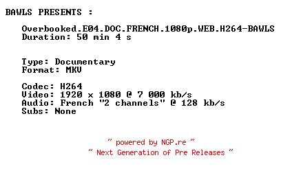 NFO for the release Overbooked.E04.DOC.FRENCH.1080p.WEB.H264-BAWLS by BAWLS