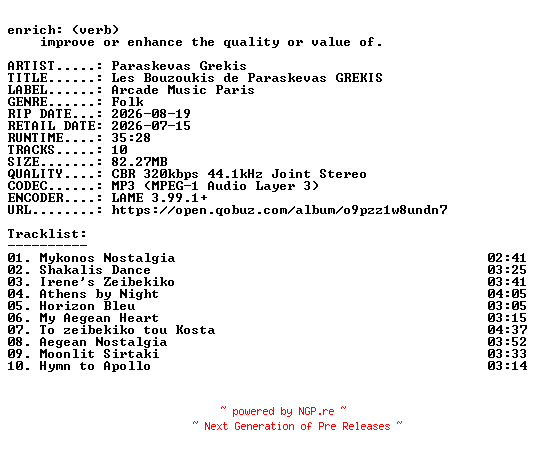 NFO for the release Paraskevas_Grekis-Les_Bouzoukis_de_Paraskevas_GREKIS-WEB-2026-ENRiCH by ENRiCH