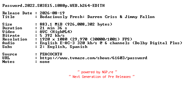 NFO for the release Password.2022.S03E15.1080p.WEB.h264-EDITH by EDITH