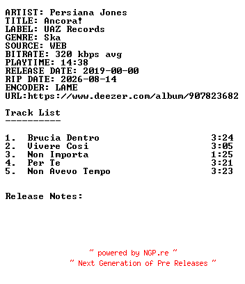 NFO for the release Persiana_Jones-Ancora-WEB-IT-2019-SDR by SDR