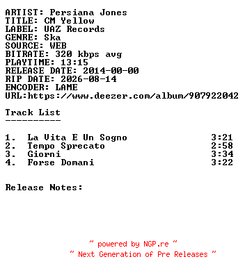 NFO for the release Persiana_Jones-CM_Yellow-WEB-IT-2014-SDR by SDR